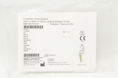 Acumed CO-T2310 Congruent Plate System 2.3mm x 10mm Locking Cortical Screw